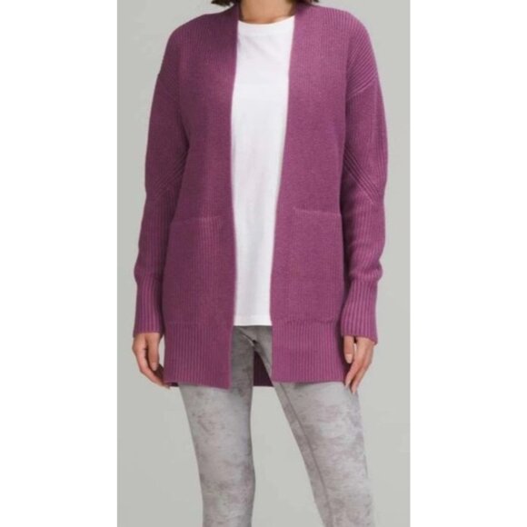 Lululemon Cashlu Sweater M/L Wrap Purple Knit Cardigan Viscose/Nylon Blend - Picture 1 of 9